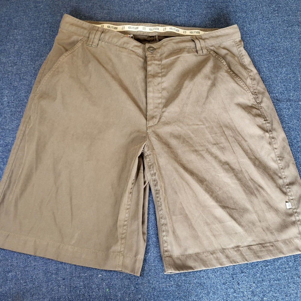 Solitude Mens Brown Flat Front Casual Shorts Size 36 Tropical Print Lining